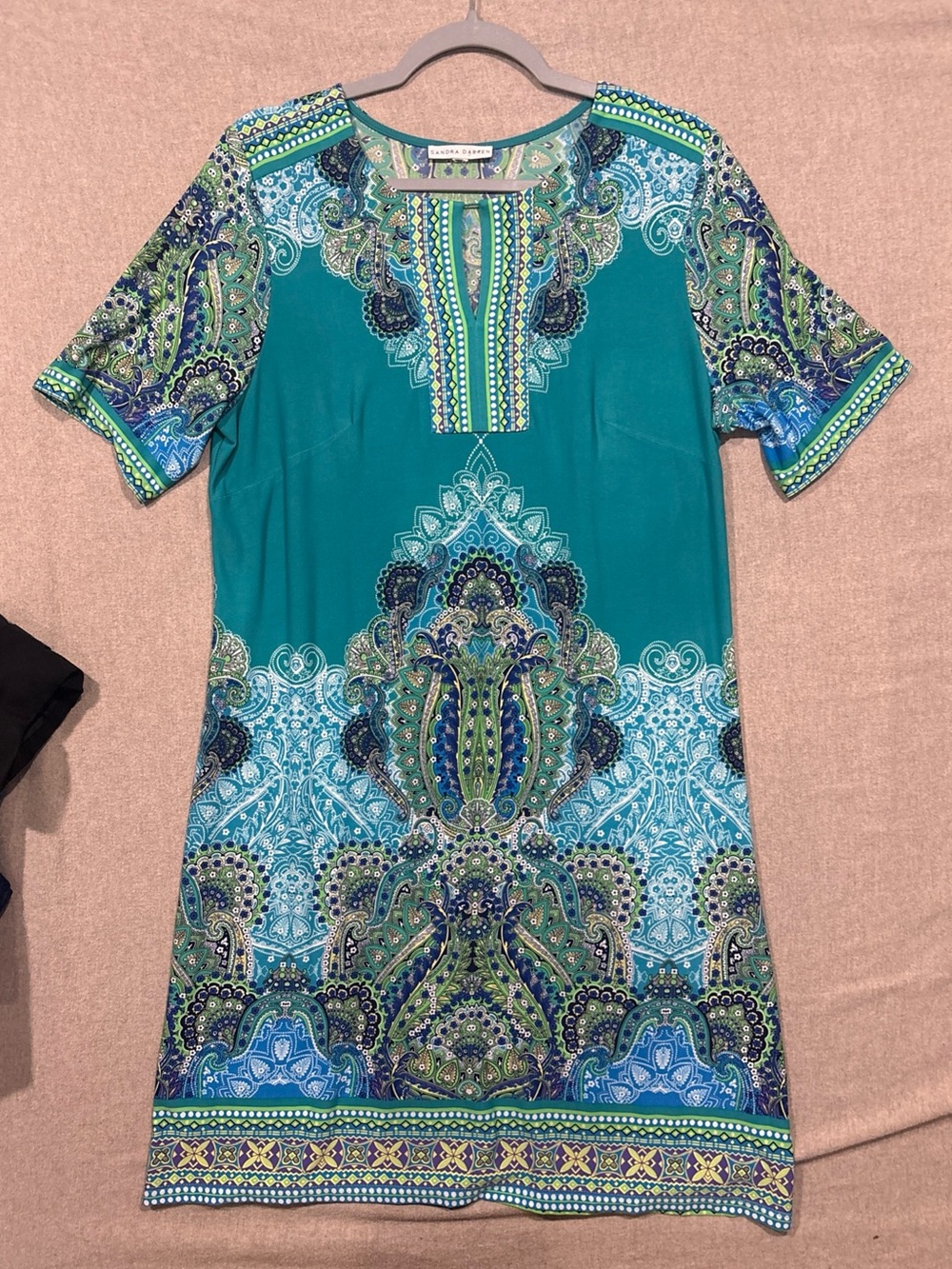 Sandra Darren Teal  & Navy Paisley Short-Sleeve Tunic/Dress